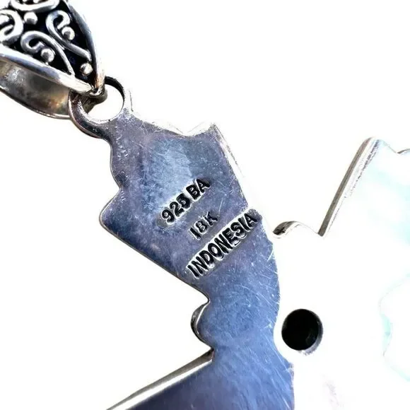 Suarti Bali Sterling Silver 18k & Blue Topaz Ornate Cross Pendant - Picture 5 of 5